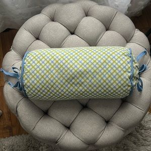 Custom Blue and Green Gingham Tootsie Roll Pillow